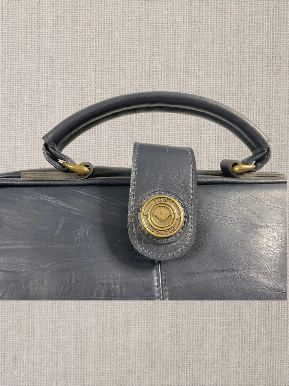 Vintage Capezio Doctor-Style Crossbody Handbag Navy Blue Faux Leather